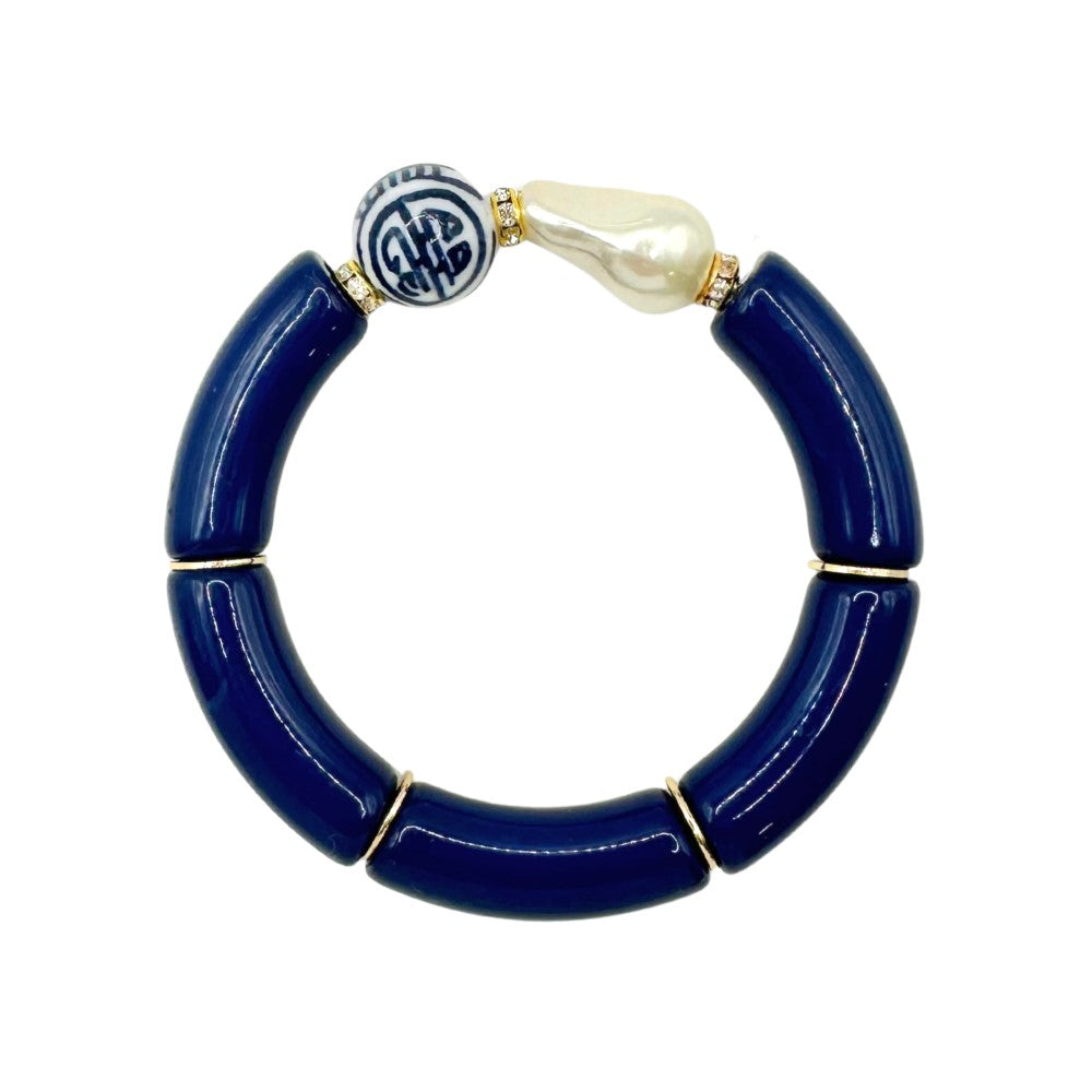 Bamboo Acrylic Tube Bracelet - China Blue - Small Nugget