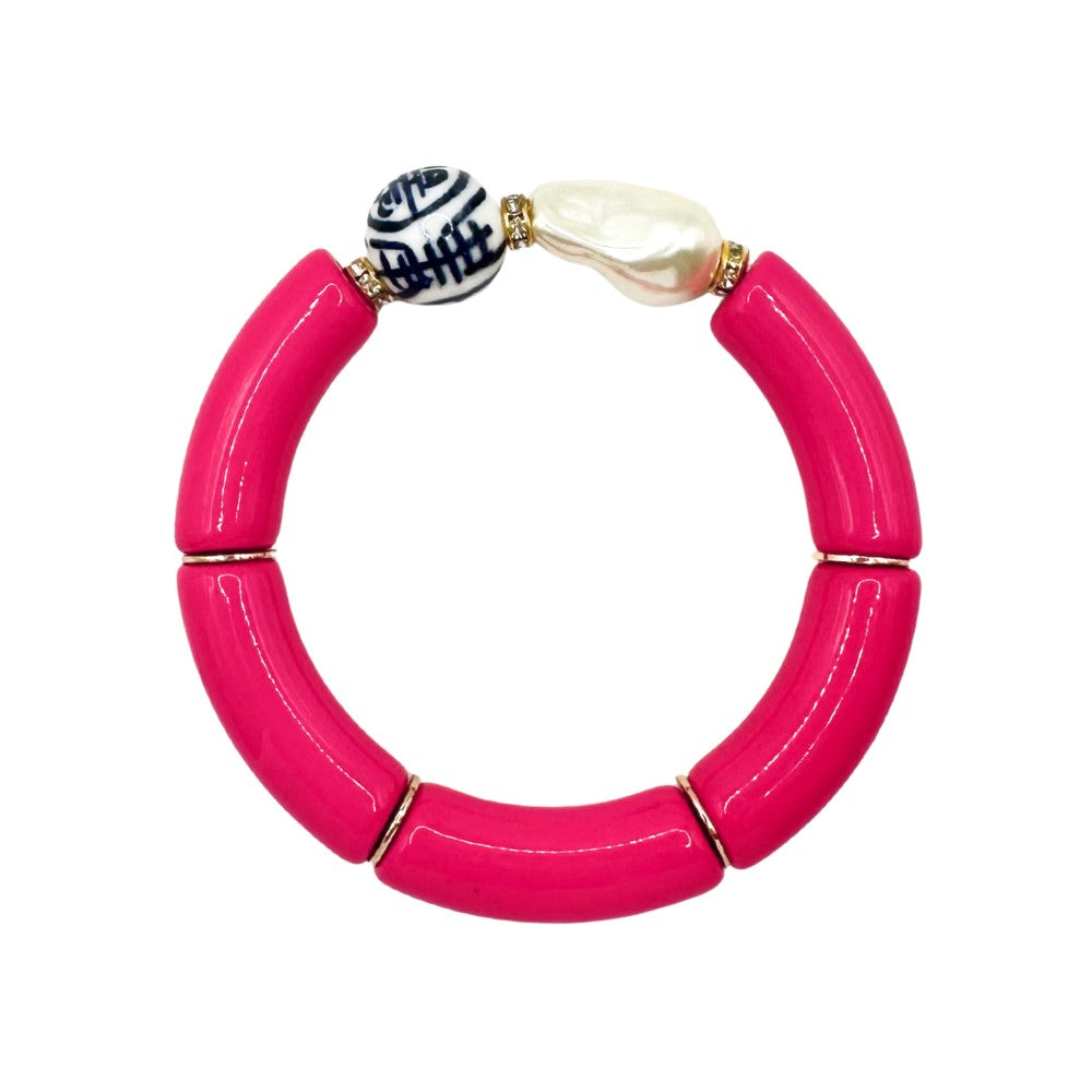 Bamboo Acrylic Tube Bracelet - China Blue - Small Nugget