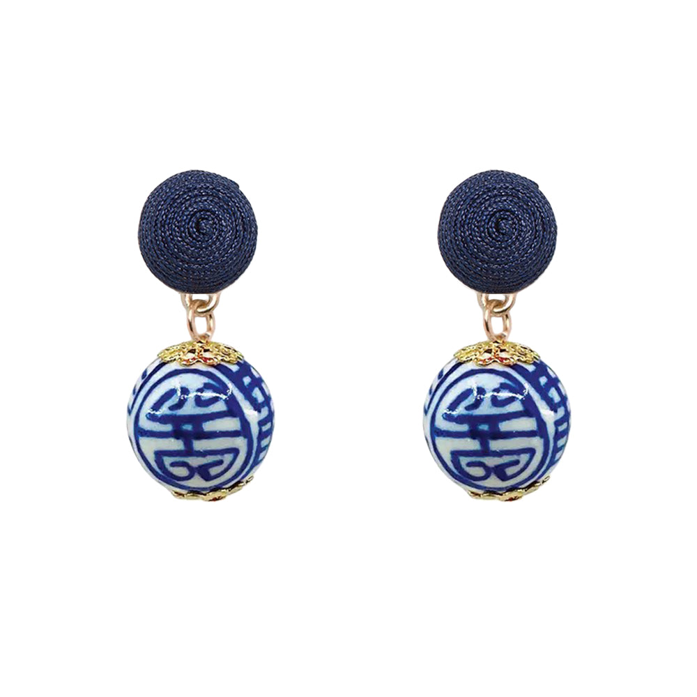 Thread Earrings - China Blue