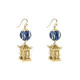French Hook Earrings - China Blue Pagoda