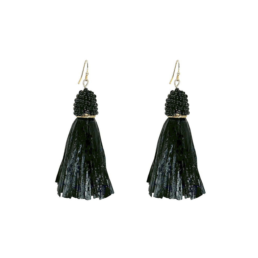 French Hook Earrings - Raffia - Tassel