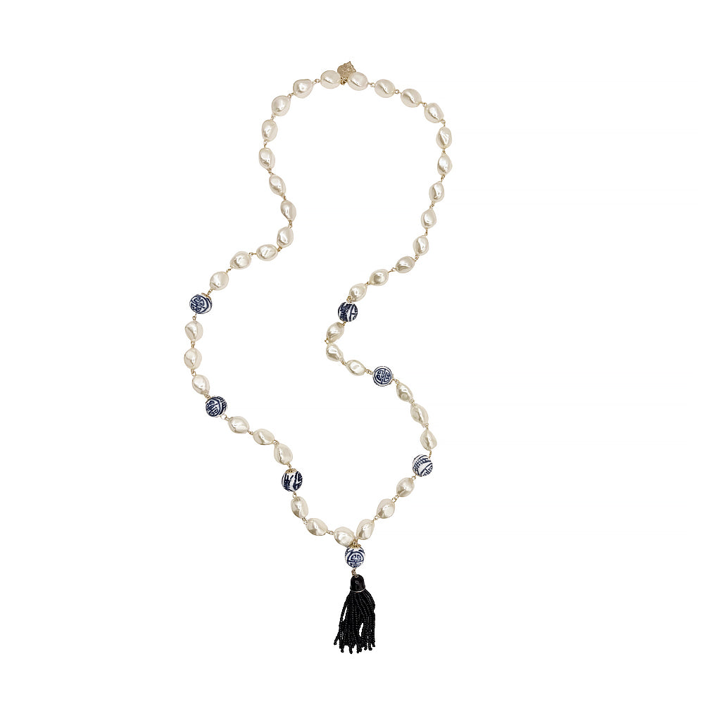 Long China Blue Necklace - Tassel