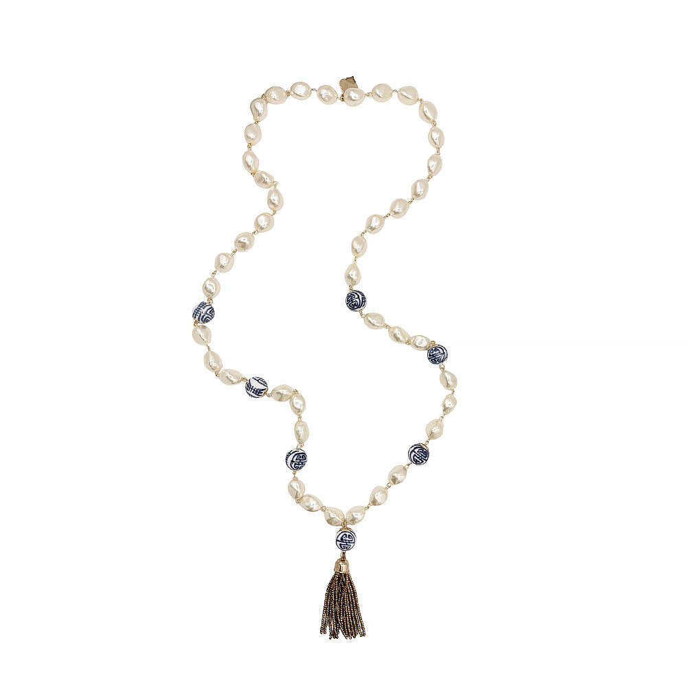 Long China Blue Necklace - Tassel