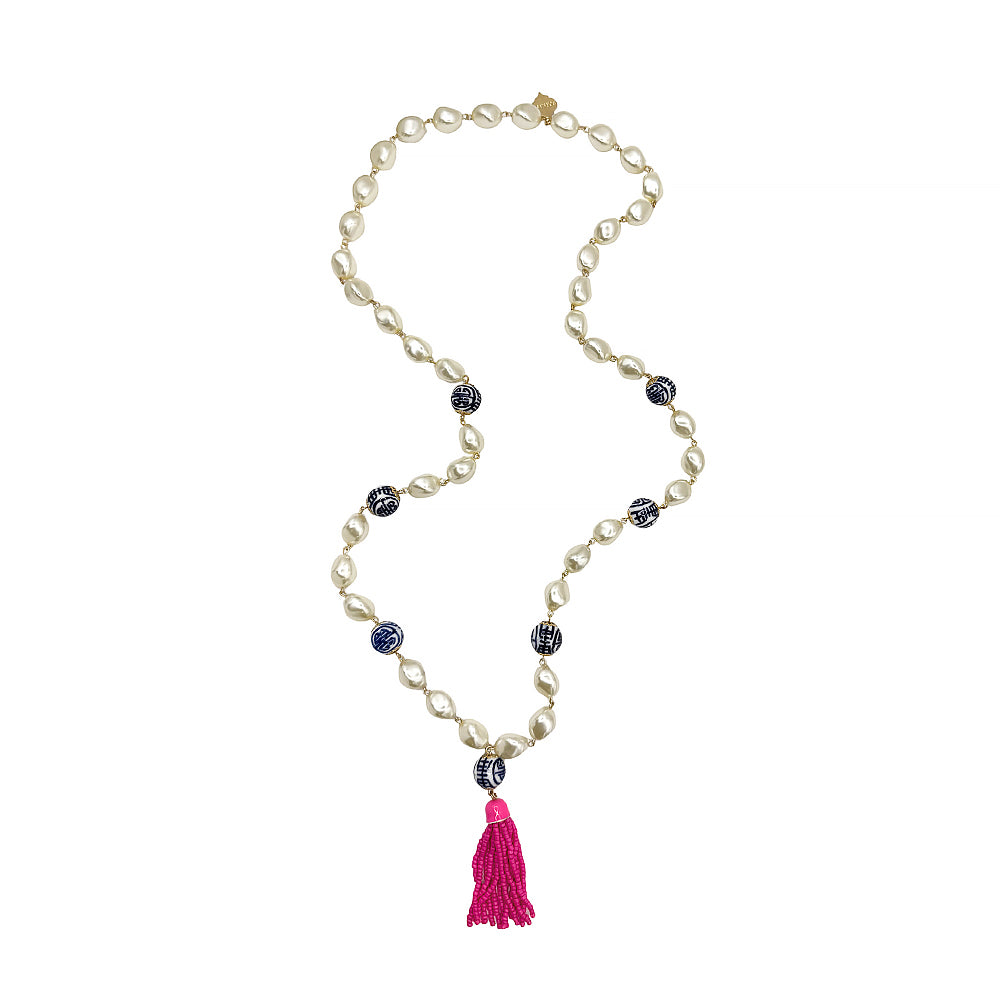 Long China Blue Necklace - Tassel