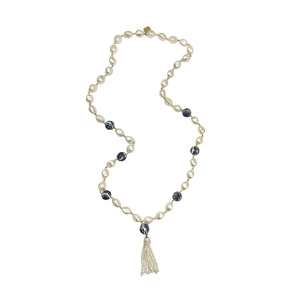 Long China Blue Necklace - Tassel