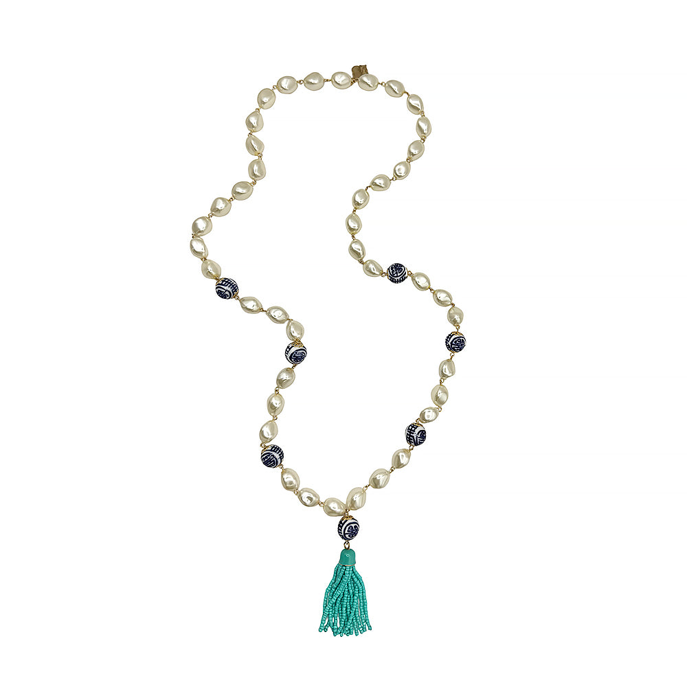 Long China Blue Necklace - Tassel