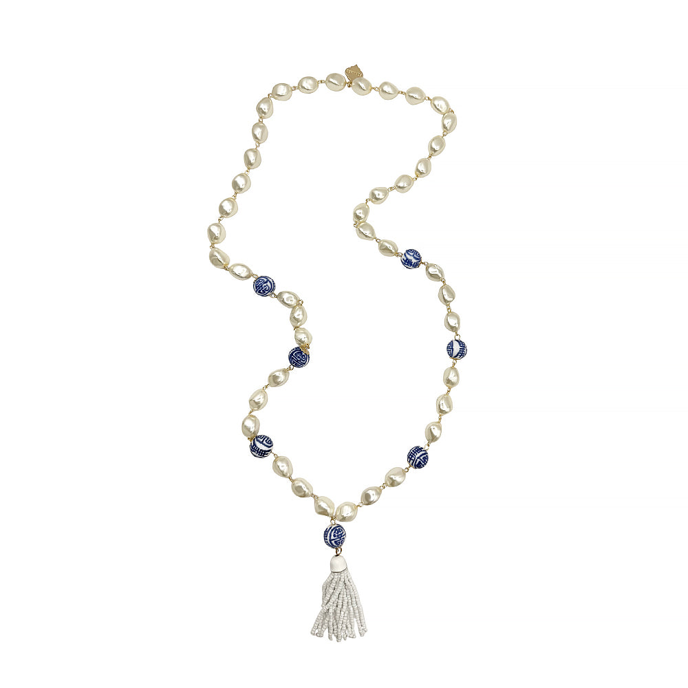 Long China Blue Necklace - Tassel