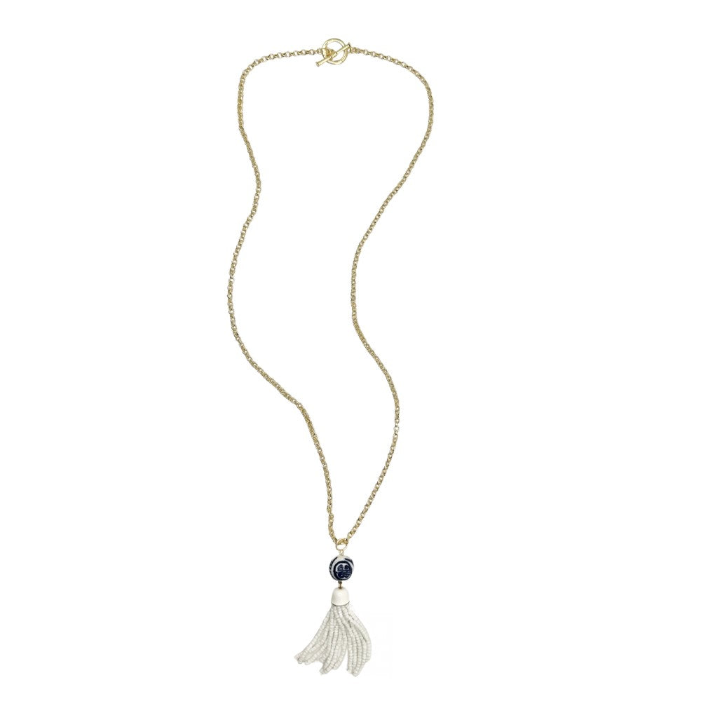 Long Toggle Necklace - China Blue Tassel - Gold