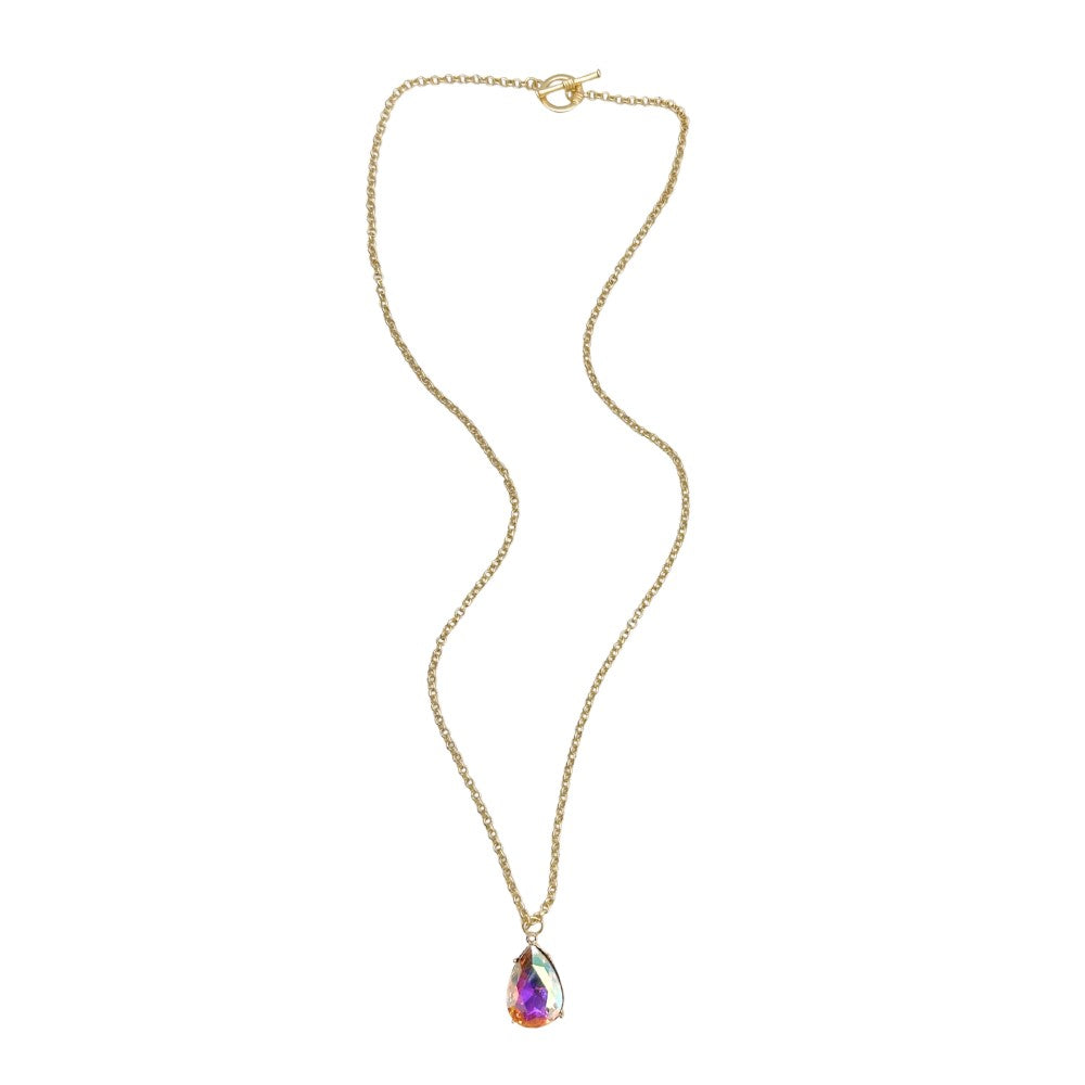 Long Toggle Necklace - Pear - Brush Gold
