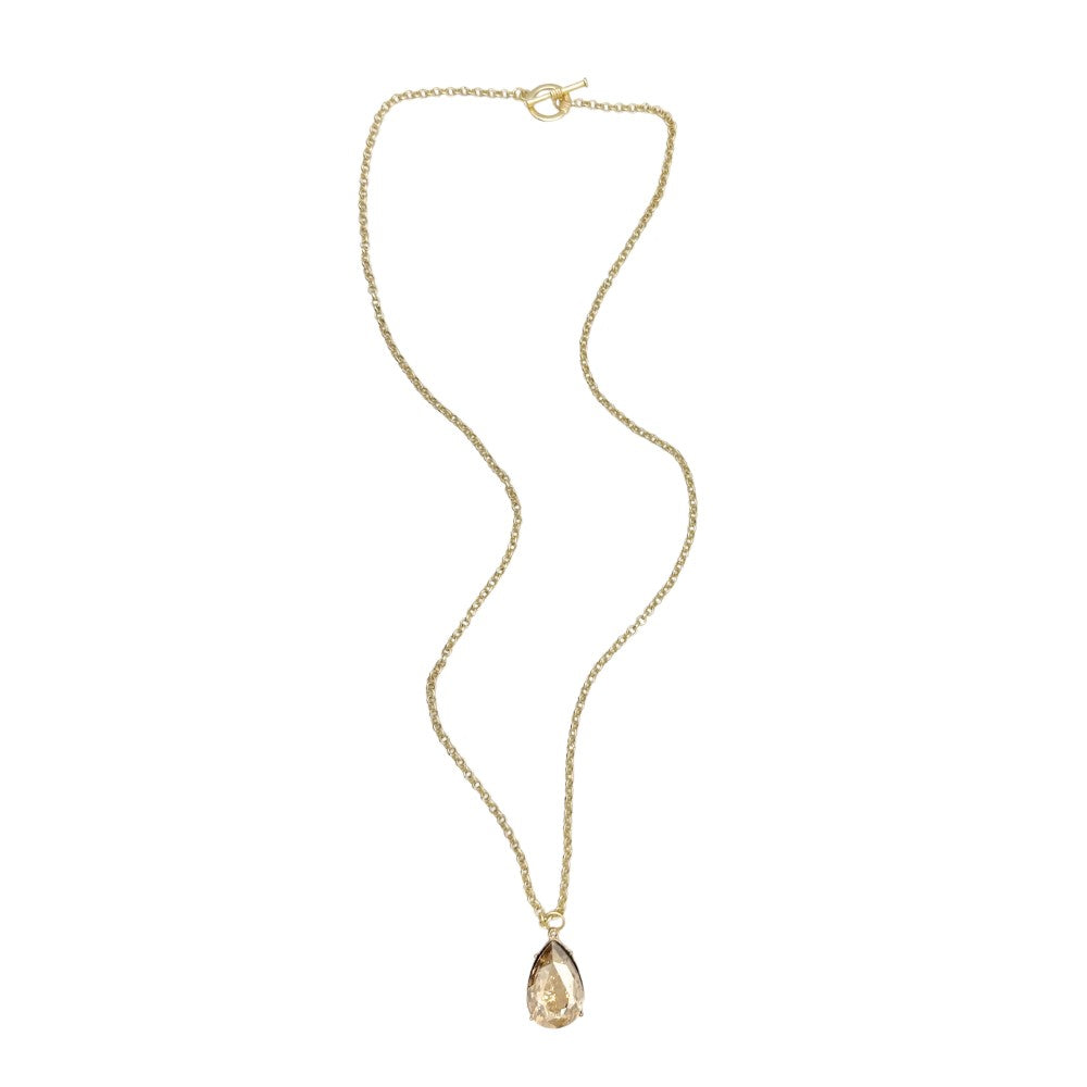 Long Toggle Necklace - Pear - Brush Gold