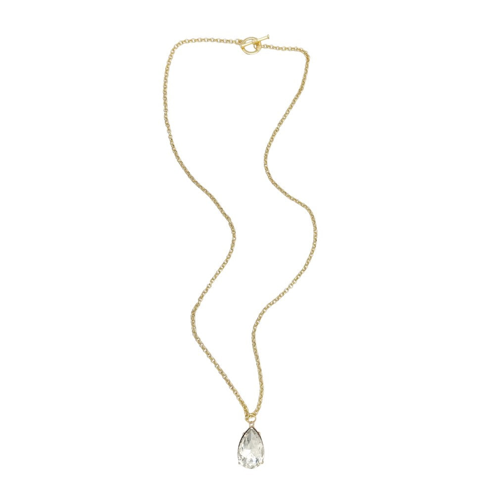Long Toggle Necklace - Pear - Brush Gold