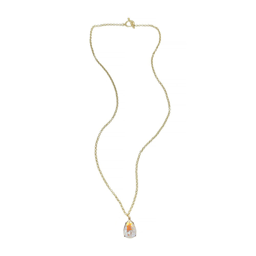 Long Toggle Necklace - Pear - Brush Gold