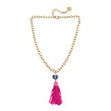 Trinity Necklace - China Blue Tassel - Brush Gold