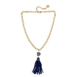 Trinity Necklace - China Blue Tassel - Brush Gold