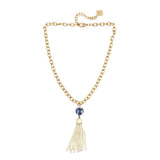 Trinity Necklace - China Blue Tassel - Brush Gold