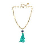 Trinity Necklace - China Blue Tassel - Brush Gold