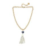 Trinity Necklace - China Blue Tassel - Brush Gold